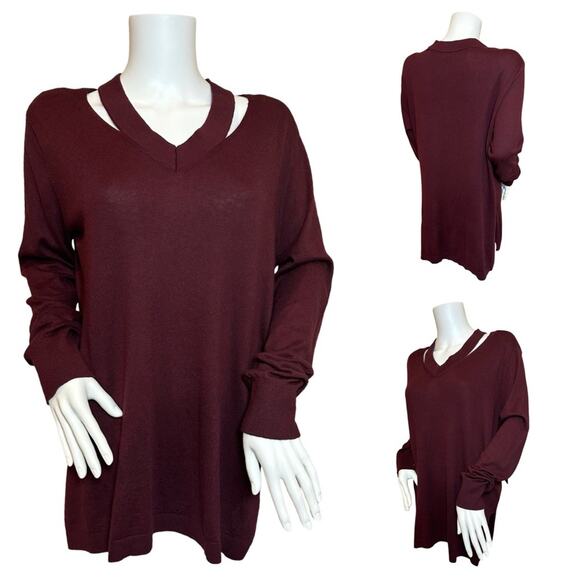 #T28 Vince Camuto Wine Cut Out Neck Sweater SZ M $88 - Picture 1 of 10
